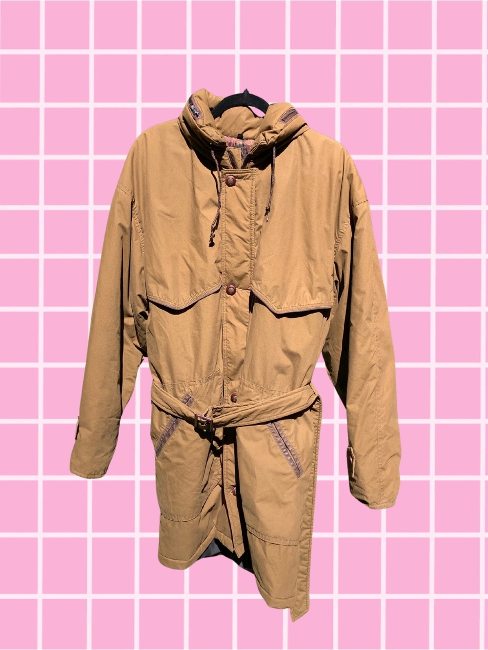 Vintage Hemingway Light Brown Coat with Belt and Hood - Men’s Size 44